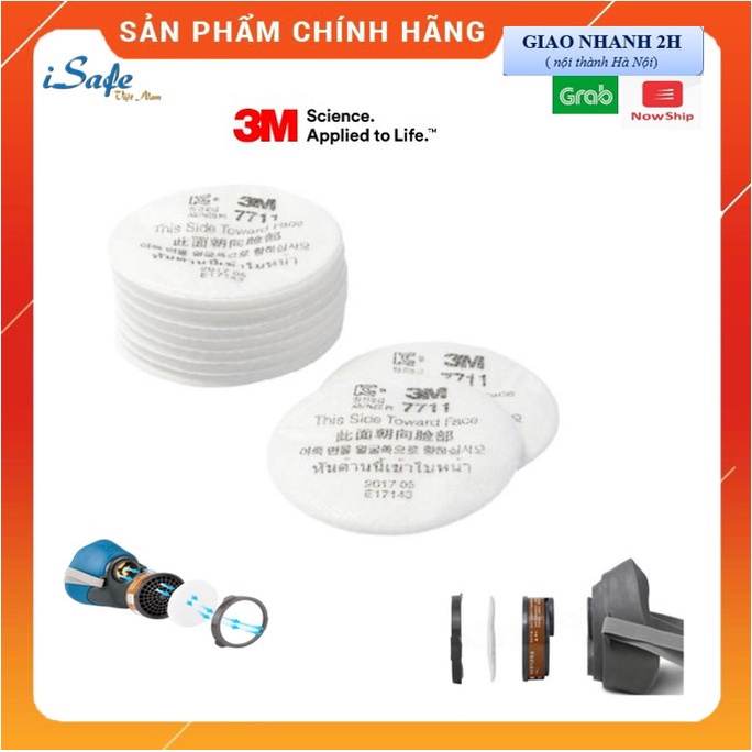 Tấm lọc bụi 3M 7711 chính hãng, Bông lọc bụi sử dụng cho mặt nạ 3m 3200 giúp lọc bụi siêu nhỏ đến 0,3um, bảo vệ hô hấp