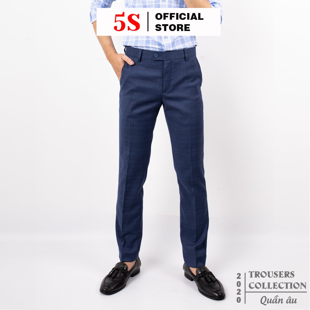 Quần Tây Nam 5S Họa Tiết Kẻ Caro Màu Xanh Đậm, Dáng Ôm Vừa, Ít Nhăn, Thoáng Mát, Co Giãn Nhẹ (QAU0402S1XDM)