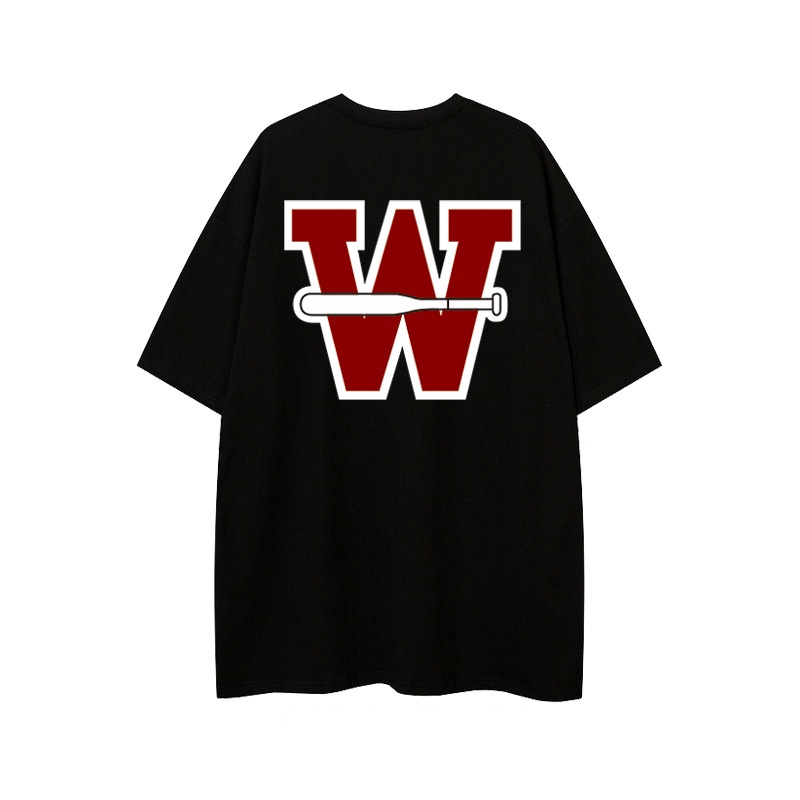 Áo phông rộng nữ W vintage cổ tròn đen áo unisex áo thun tay lỡ 100% cotton