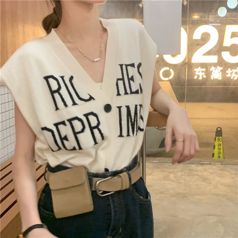Áo Cardigan Dệt Kim Sát Nách Cổ Chữ V Thiết Kế Dáng Rộng Thoải Mái