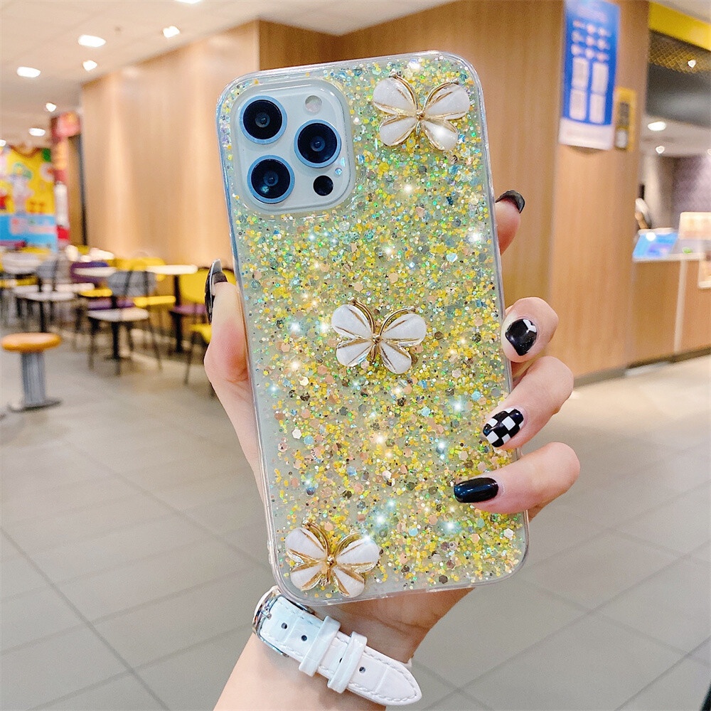 Ốp lưng sáng bóng cho samsung galaxy a54 a34 a14 a53 a33 a23 a13 a22 a52 a32 a12 ốp lưng mềm diamond butterfly bling cover