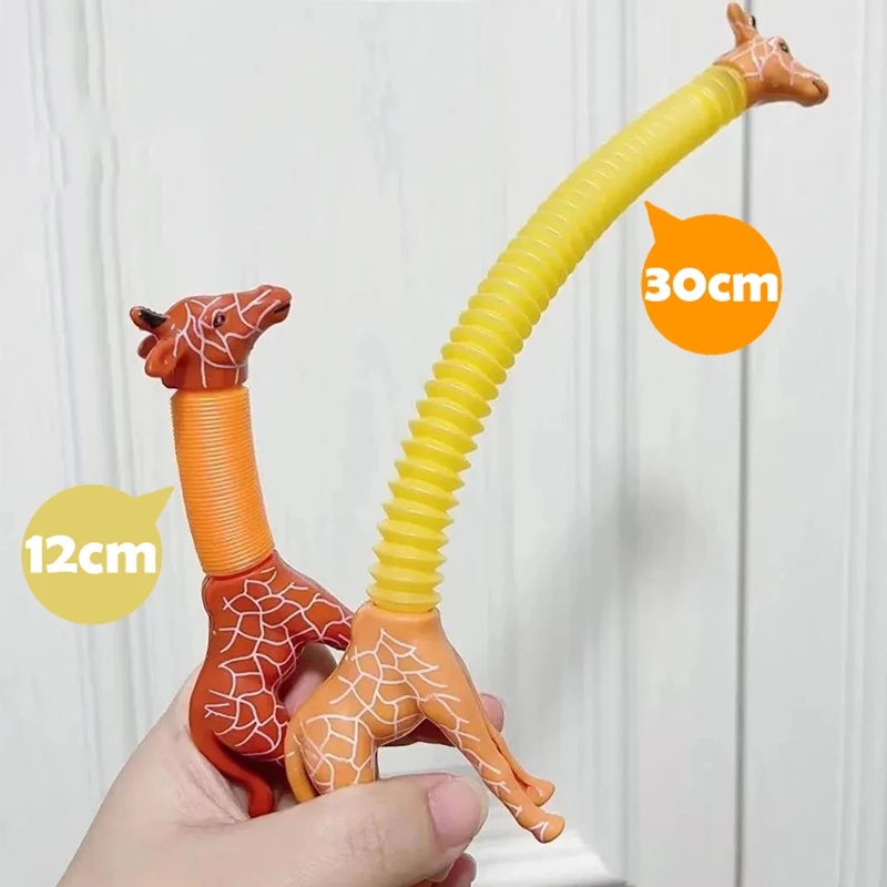 Children Retractable Pop Tubes Toy /Funny Sensory Learning Stretching Spring Tube Animals Toy /Kids Puzzle Cartoon Giraffe Stress Relief Toys