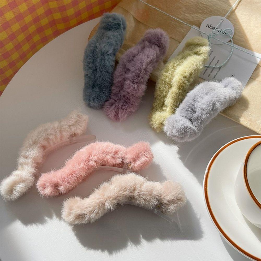 VANES1 Kẹp Tóc Phủ Lông Cỡ Lớn Thời Trang Thanh Lịch Cho Nữ