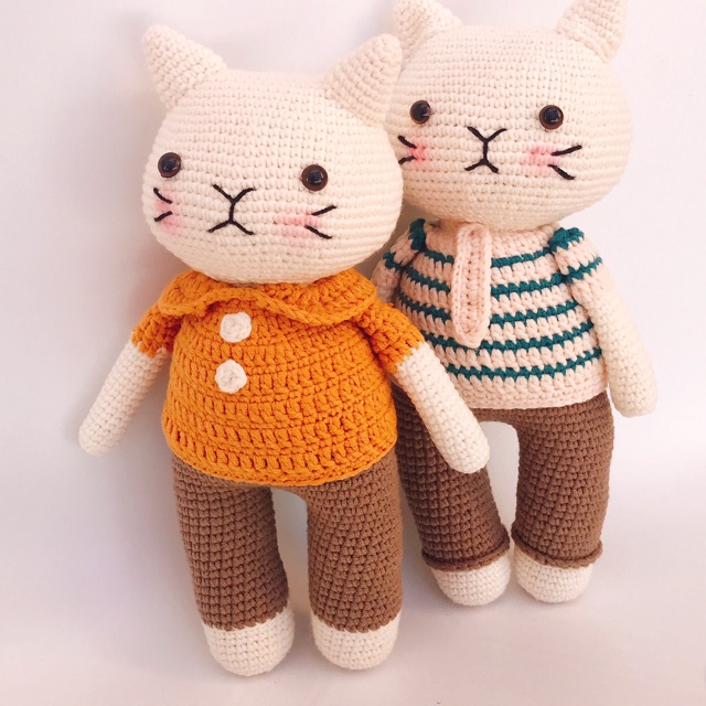 Hàng đặt Mèo len áo vàng Thú bông len handmade đồ chơi cho bé , Chart móc thú