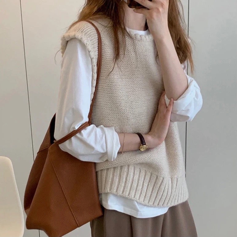 Áo Len Không Tay Cổ Tròn Thiết Kế Mới Thời Trang Theo Phong Cách Vintage Dành Cho Nữ