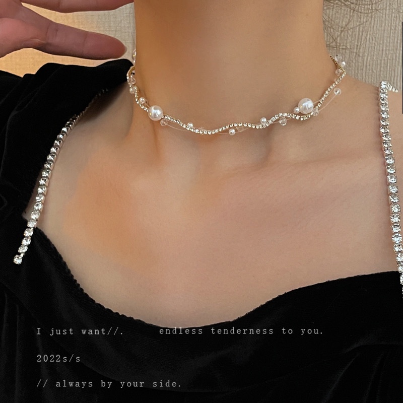 Vòng cổ xoắn lượn sóng mix ngọc đính đá kiểu công chúa thanh lịch sang trọng AV2130 - Hana Accessories
