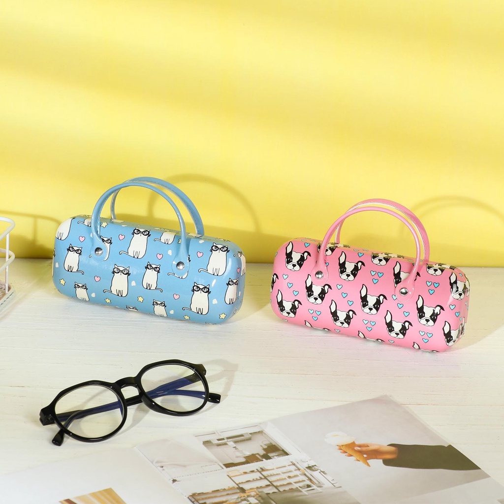 Hộp Đựng Mắt Kính Bằng Da PU Chống Nước Có Tay Cầm Họa Tiết Hoạt Hình