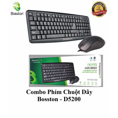 Bộ Chuột và Bàn Phím Có Dây BOSSTON D5200 Chính hãng (Chuyên văn phòng)  siêu bền bảo hành 12 tháng 1 đổi 1