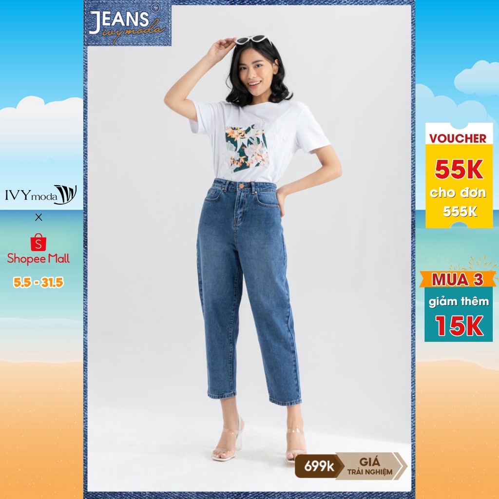 [NHẬP WABRTL5 GIẢM 10% TỐI ĐA 50K ĐH 250K ]Quần bò nữ ống suông IVY moda MS 25B8009