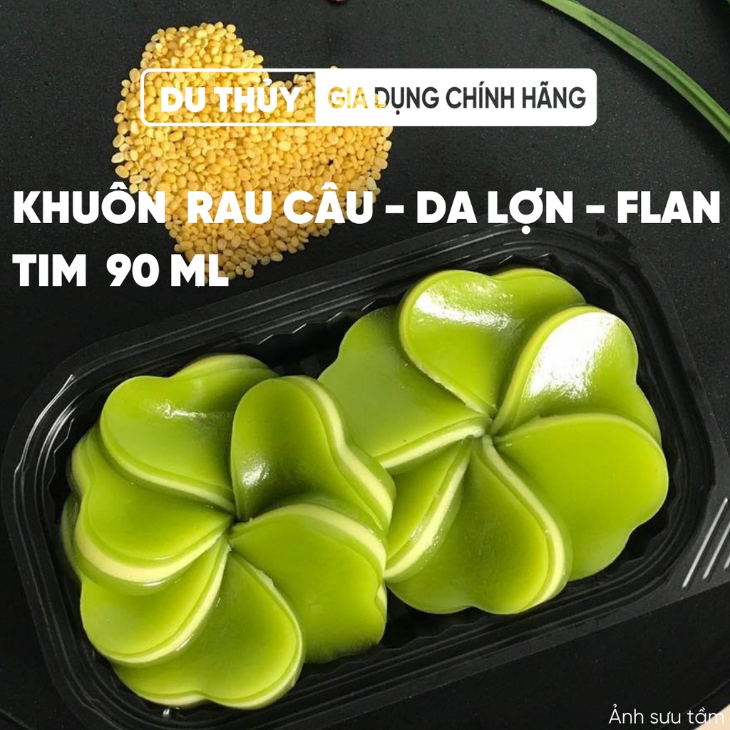 Khuôn làm bánh flan hình tim, khuôn làm bánh da lợn hình tim có nắp đậy dung tích 90 ml nhựa PP chính phẩm chịu nhiệt