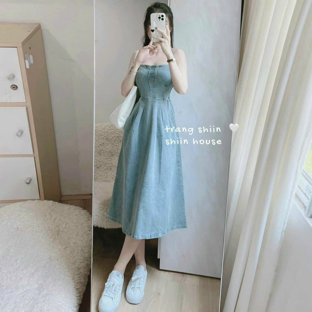 [782] Đầm váy nữ jean 2 dây dáng xòe trẻ trung dễ thương màu xanh tôn dáng cá tính xinh xắn dự tiệc đi chơi