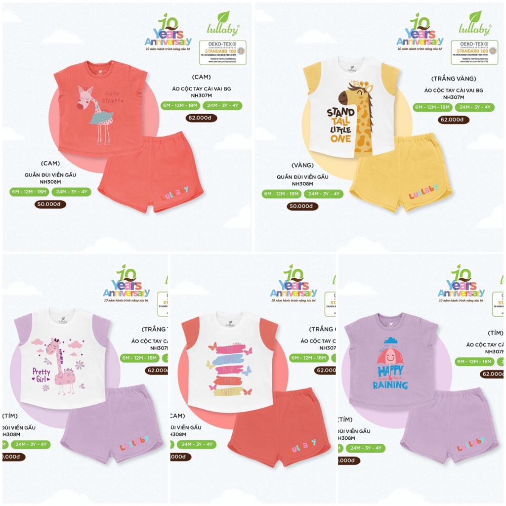 Bộ cộc tay cài vai bé gái Lullaby