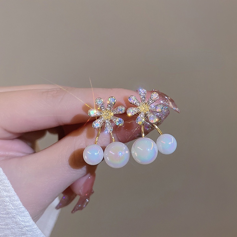 Bông Tai Hình Hoa Đính Ngọc Trai Nhiều Màu Phong Cách Hàn Quốc Cho Nữ