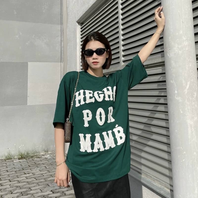 Áo Thun Tay Lỡ Unisex HECHO màu XANH LÁ/ NÂU  Nam nữ unisex Áo phông cổ tròn form rộng Jaystoree2 ❤️