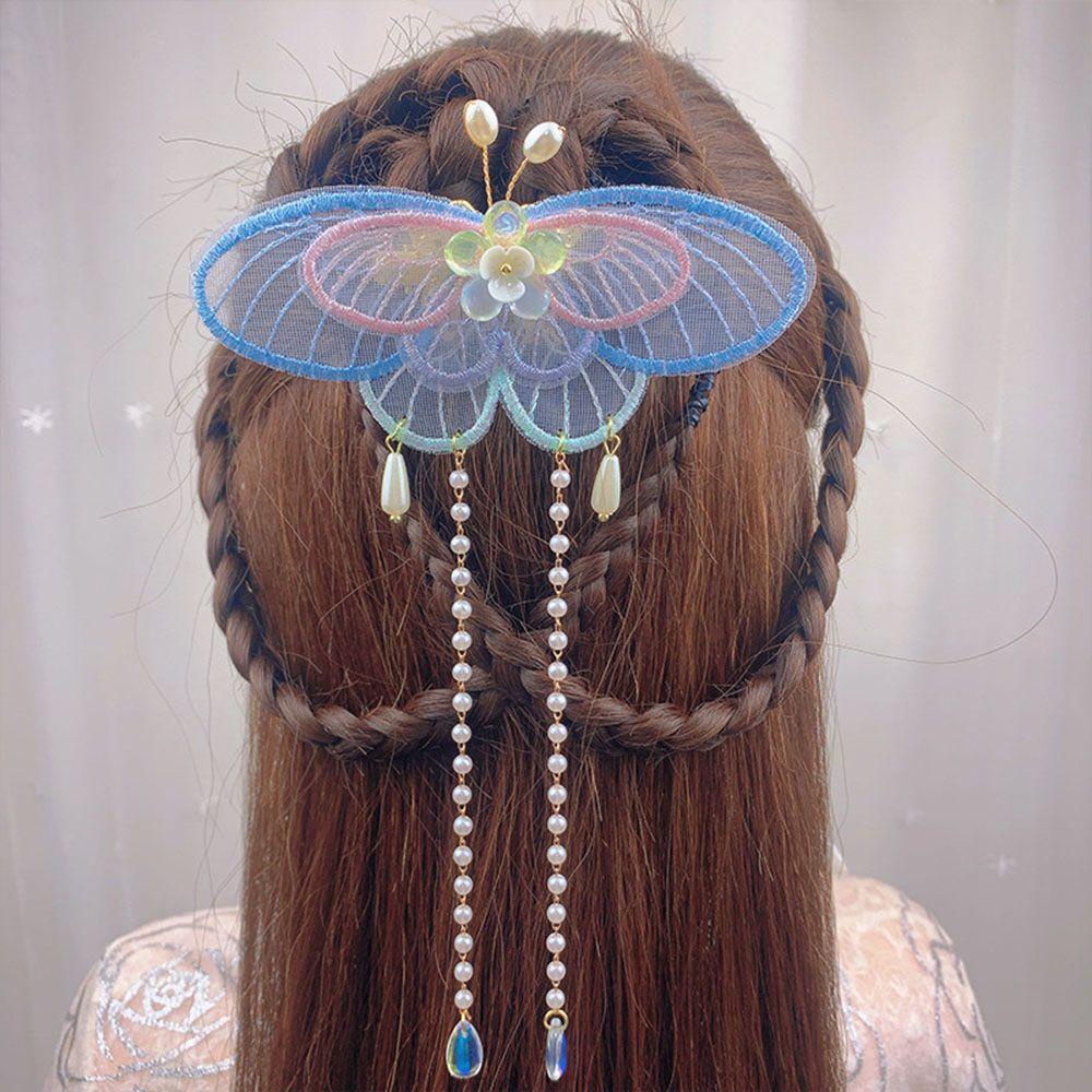 Kẹp Tóc Hình Hoa / Bướm Bằng Vải Phong Cách Trung Hoa Dễ Thương Xinh Xắn WMES15H