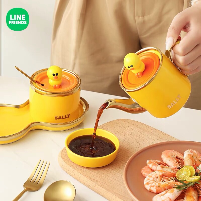 LINE FRIENDS set ấm rót dầu chống rò rỉ dầu, giấm và hũ đựng gia vị có nắp và thìa siêu đẹp sang