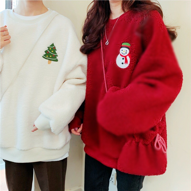 (TẶNG TÚI ĐEO) SET ÁO NỈ BÔNG NOEL COUPLE ĐỎ TRẮNG - ÁO SWEATER Giáng Sinh Cây Thông Người Tuyết Ulzzang :snowman_withou | BigBuy360 - bigbuy360.vn