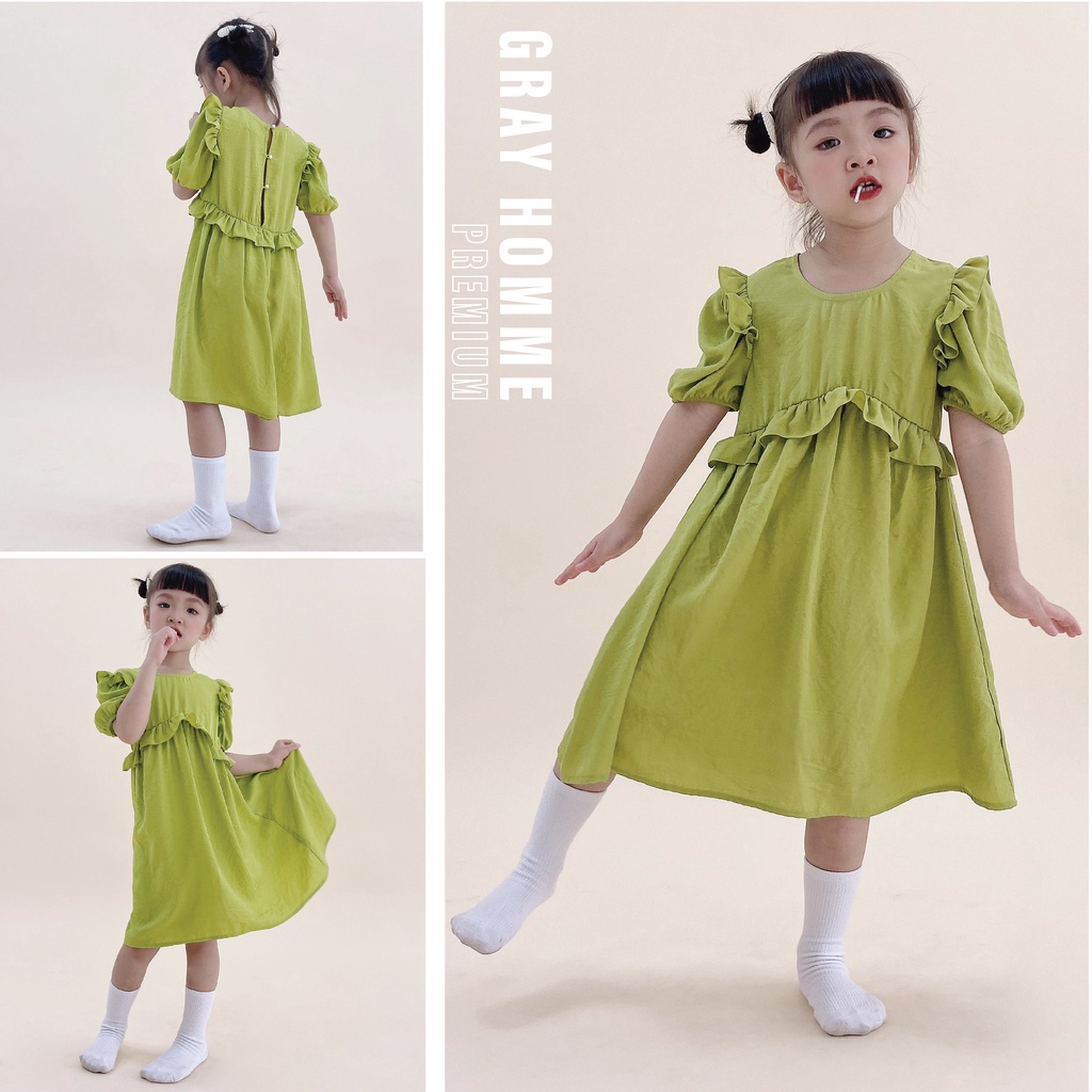 Váy bé gái GRAYHOMME dáng rộng, chất lụa đũi thoáng mát thấm hút mồ hôi tốt (VK009)