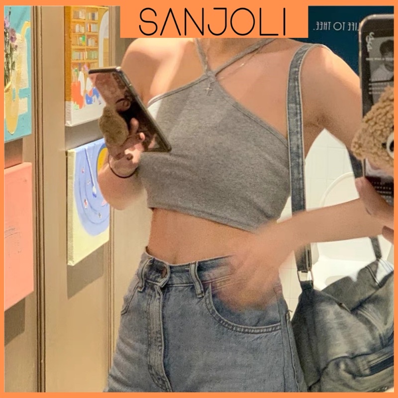 Áo 2 Dây SANJOLI Áo Croptop Chữ V Đan Chéo Chất Thun Gân AO066