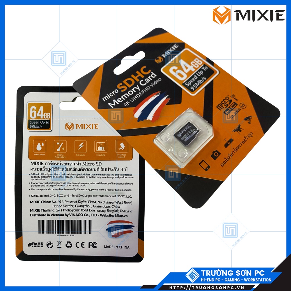 Thẻ Nhớ MIXIE 64GB Strontium Micro SDHC Memory Card 4K UHD&FHD Video Class 10 | Speed Up To 95Mb/s