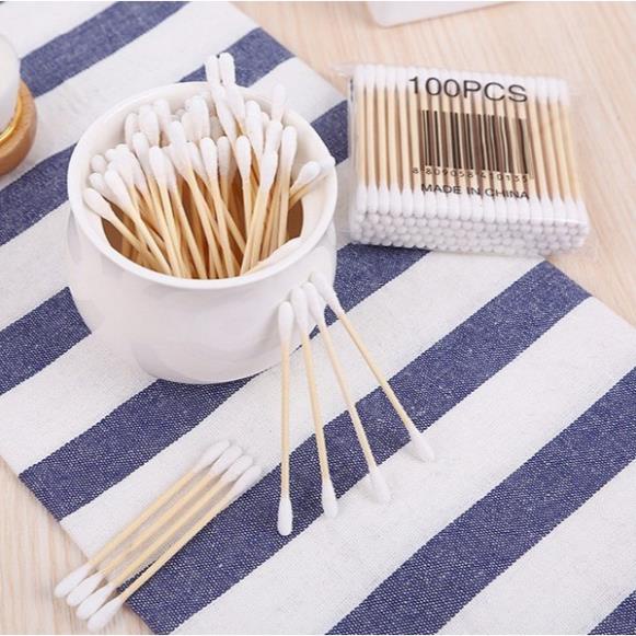 Tăm Bông Ngoáy Tai 100 Que Thân Gỗ Thân Thiện Với Môi Trường