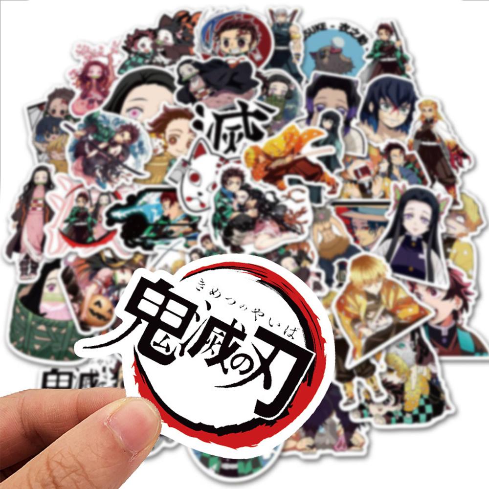 Bộ 100 Miếng Dán Hoạt Hình Kimetsu No Yaiba Kiểu Nhật Bản Chống Thấm Nước DIY