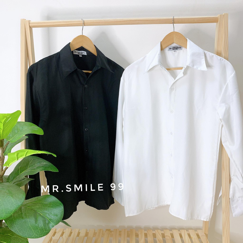 ÁO SƠ MI BASIC TRẮNG ĐEN TAY DÀI NAM NỮ UNISEX MR SMILE 99 SHOP | BigBuy360 - bigbuy360.vn