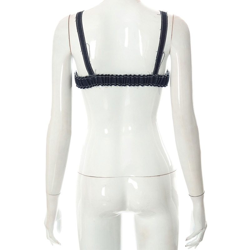 Áo Croptop Denim Không Tay Cổ Vuông Hở Lưng Phong Cách Harajuku Cổ Điển Gợi Cảm Cho Nữ Mi