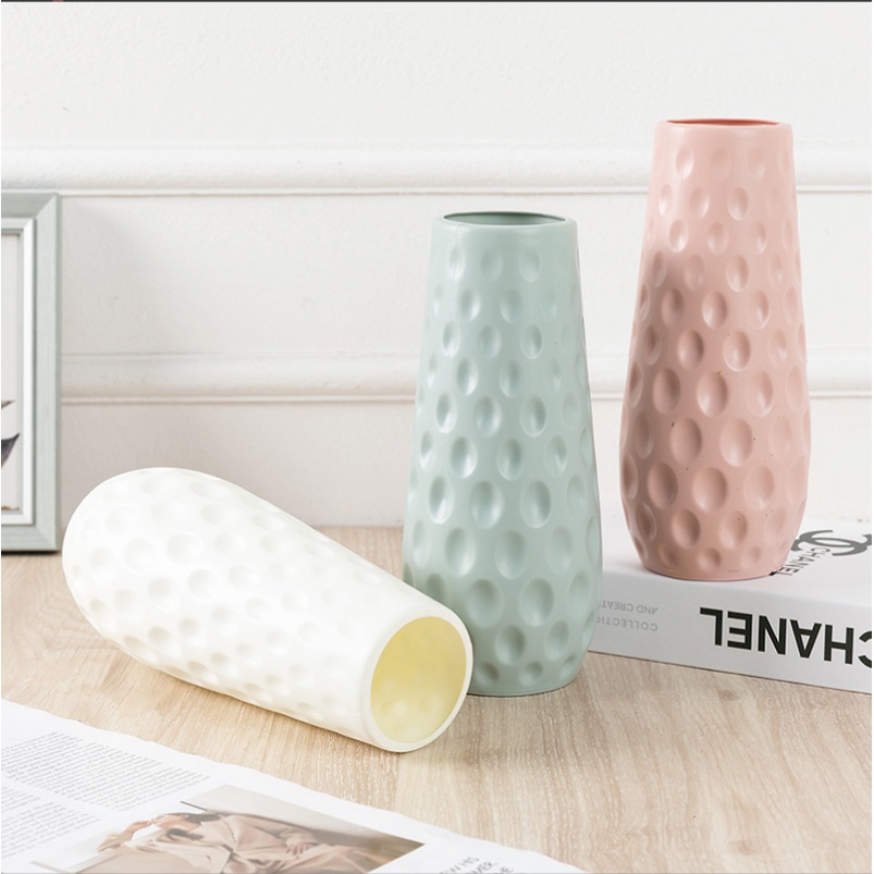 Lọ hoa Bình hoa nhựa PVE giả gốm cao 23cm họa tiết thiên nhiên dùng cắm hoa trang trí tiện dụng bền đẹp