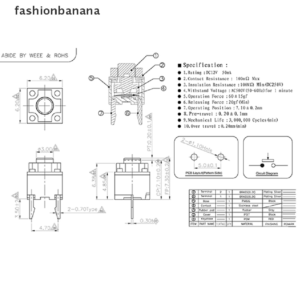 Bộ 10 Nút Công Tắc Micro Không Dây 6 * 6 * 7.3