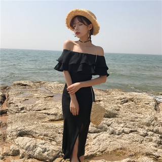 [Hàng order] Váy trễ vai xẻ tà