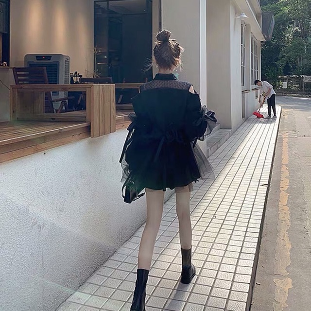 Set áo khoác blazer lưới cổ vest cách điệu + chân váy đinh tán siêu chất ❤️