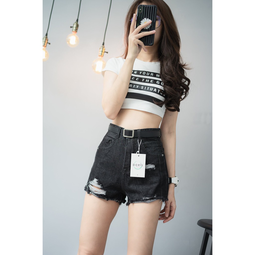 [FREESHIP_50K] Quần short jean nữ lưng cao phối rách denim cotton, rin ngắn phối rách William - AT73  ྇