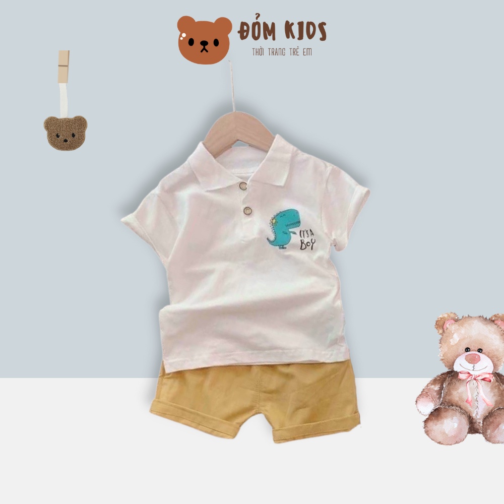 Bộ Khủng Long áo trắng cộc tay it's a boy cho bé từ 8-20kg DOBO042