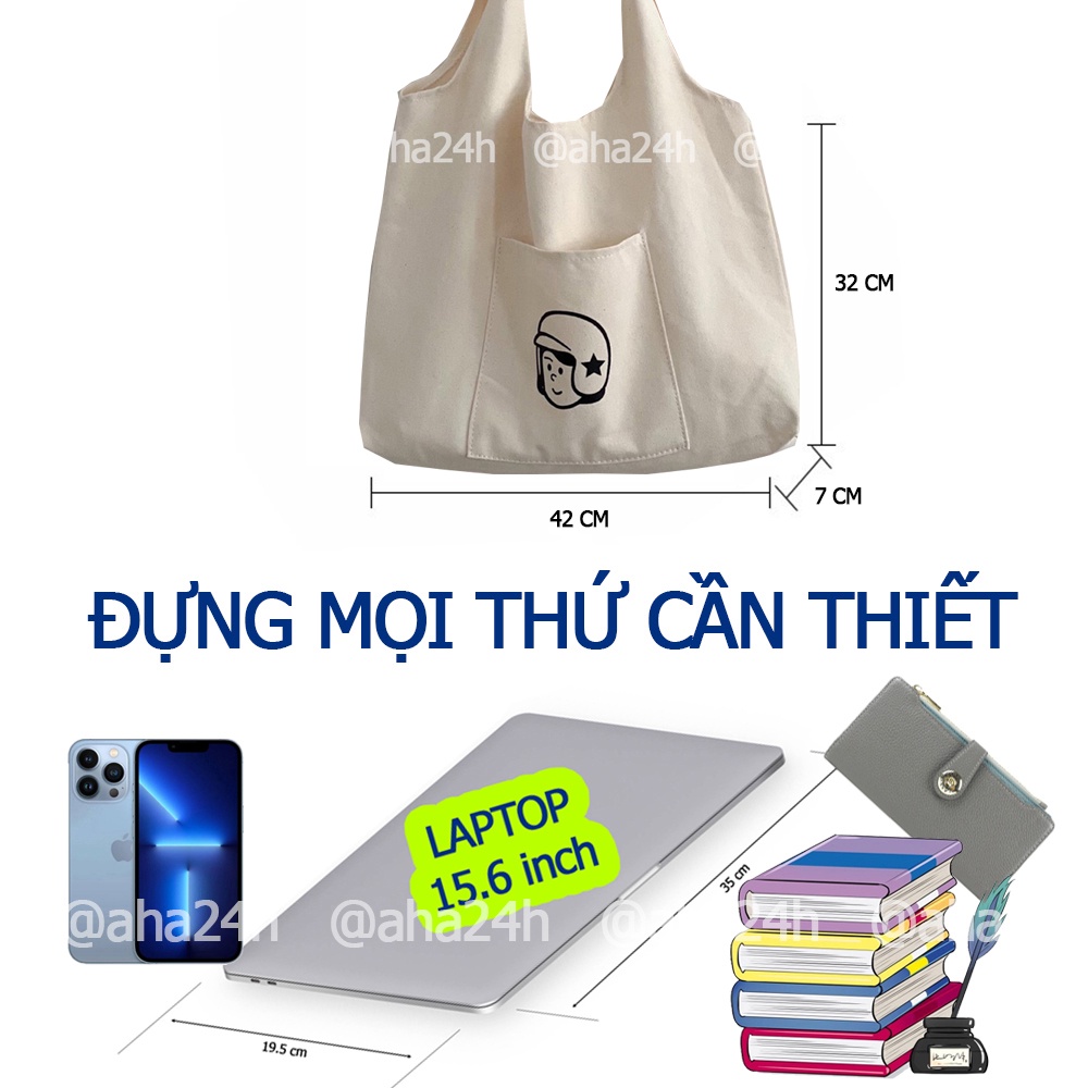 Túi tote vải Canvas túi nhỏ phong cách đi học đi chời hàn quốc giá rẻ in Girl mũ bảo hiểm AH1608