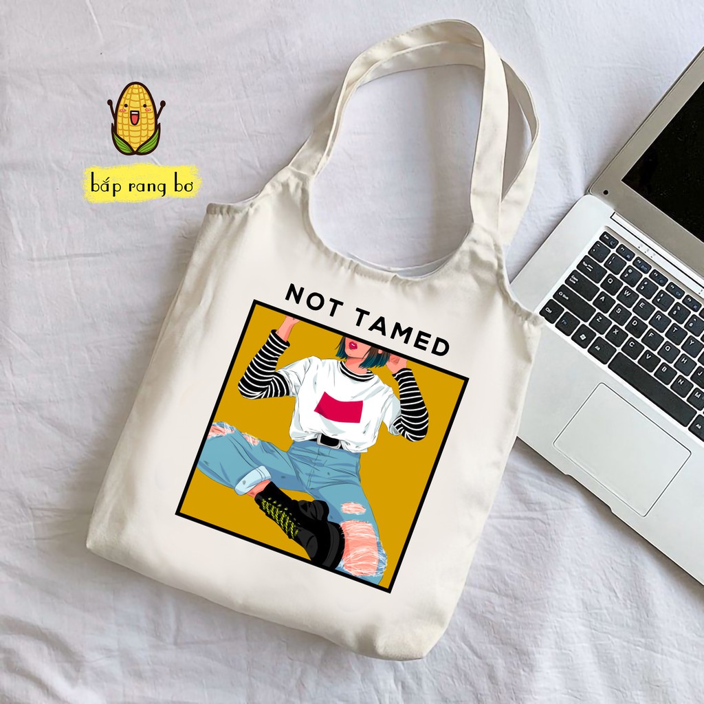 TÚI TOTE TRÒN SẮC MÀU CÔ GÁI VẢI DỆT CANVAS CÓ TÚI CON
