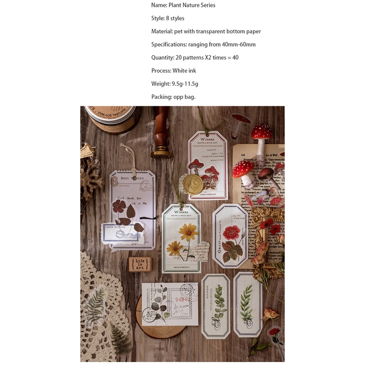 Bộ 40 Miếng Dán Trang Trí Sổ Tay/Sổ Tay Hình Hoa Thiên Nhiên Kiểu Vintage Sáng Tạo DIY
