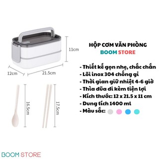 Hộp cơm giữ nhiệt văn phòng INOX 304 3 ngăn 2 tầng cao cấp Boom Store HC01