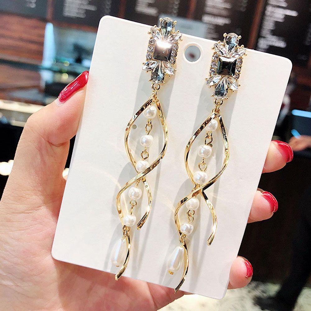 Khuyên Tai Dạng Xoắn Ốc Dài Tua Rua Gợn Sóng Cho Tiệc Cưới|Hoa Tai Dáng Dài Thiết Kế Đơn Giản Thời Trang