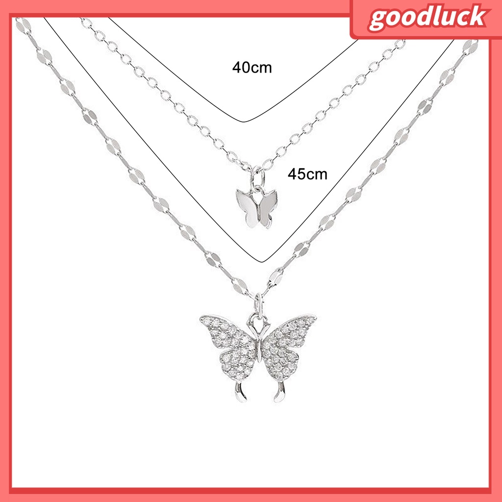 Goodluck| Vòng cổ Hai Lớp Bằng Hợp Kim Mặt Hình Bướm Chống Gỉ Thời Trang Cho Nữ