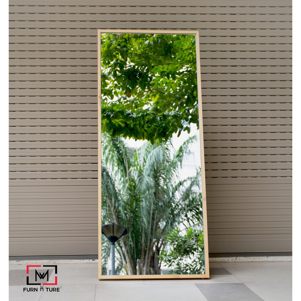 Gương soi toàn thân khung gỗ tự nhiên có chống đứng màu GỖ/ĐEN/TRẮNG MW FURNITURE - Wall Mirror size 70x170 cm