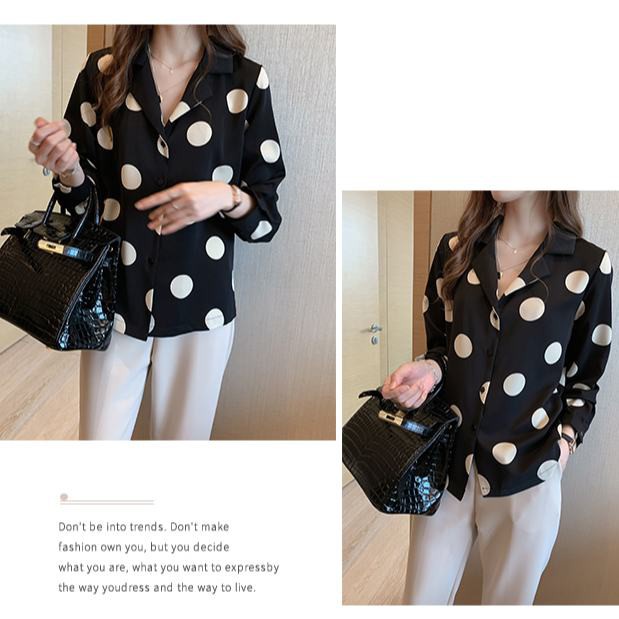 Áo voan họa tiết chấm bi phong cách Hồng Kông cổ điển thời trang  dành cho nữ
