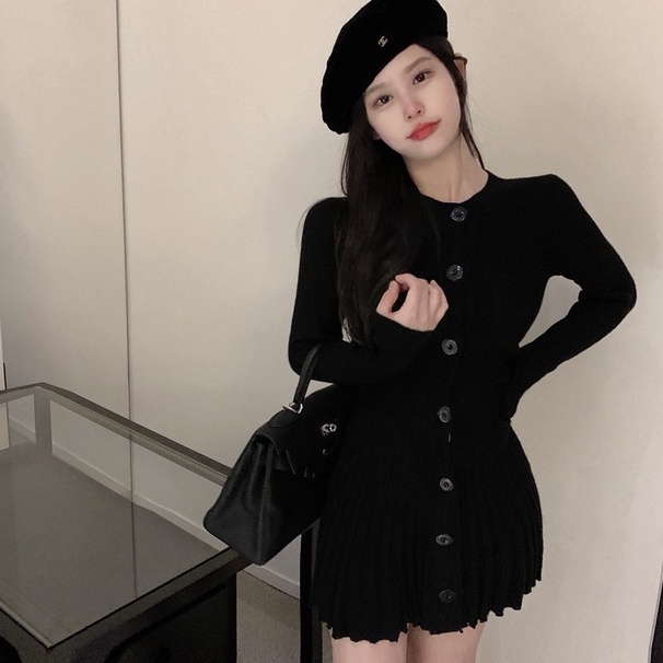 [Sẵn] Đầm len dệt kim dáng ngắn, váy len dáng xòe dễ thương hàng quảng châu có video ảnh thật | BigBuy360 - bigbuy360.vn