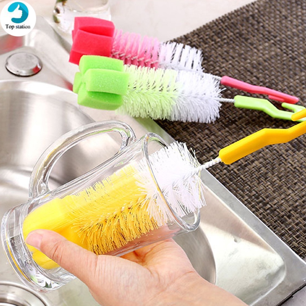 Bàn Chải Vệ Sinh Bình Sữa Em Bé Cán Dài Xoay 360 Độ Kính
