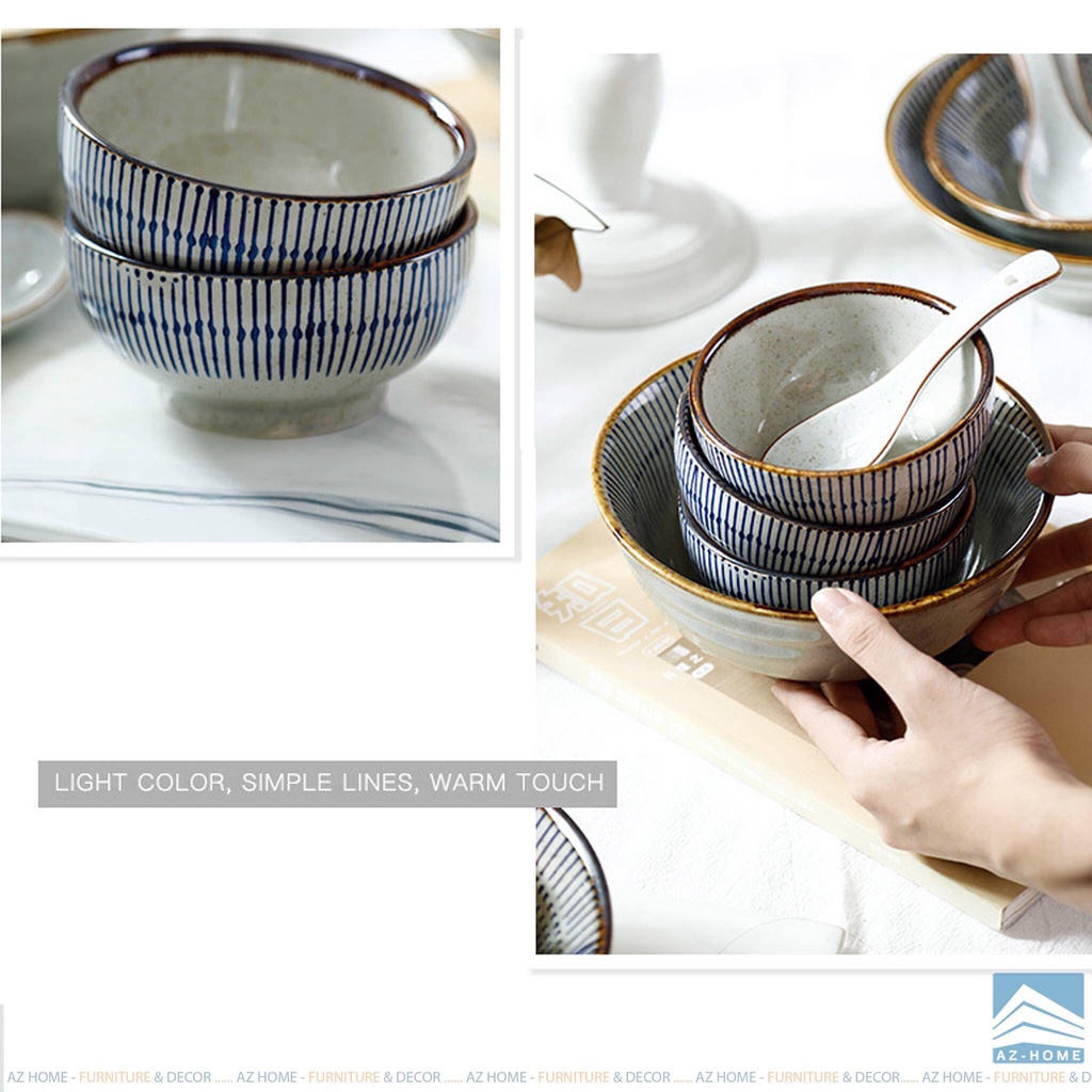 Bộ bát đĩa gốm sứ cao cấp lẻ Gió phong cách nhật