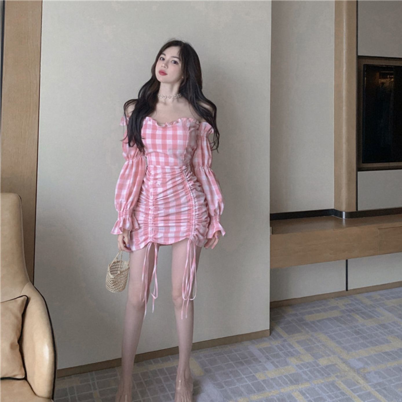 Đầm Caro Trễ Vai Xinh Xắn Dành Cho Nữ | BigBuy360 - bigbuy360.vn