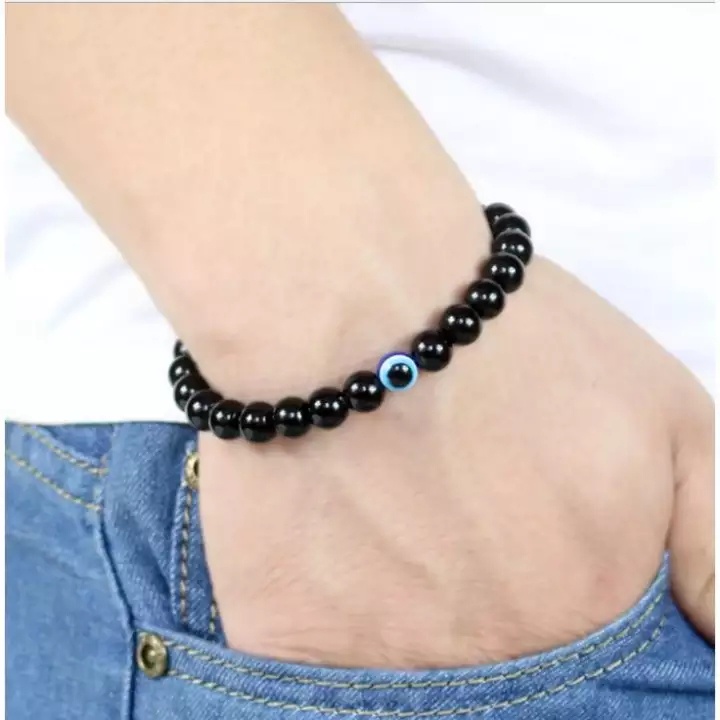 1 Pc Natural Obsidian Hematite Beads Evil Eye Bracelets for Men Yoga Reiki Jewellery Accessories