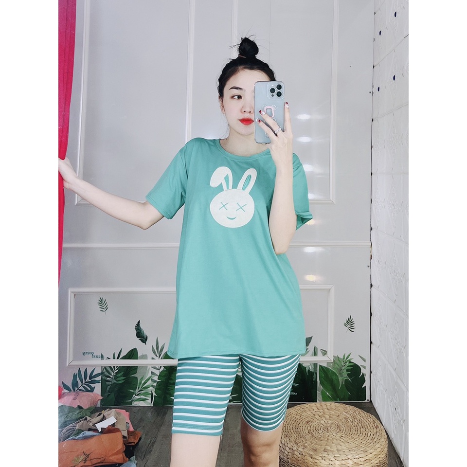 Đồ bộ thun cotton mặc nhà, set bộ nữ đẹp JULYNA QL16 LỬNG THÊU MẶT THỎ