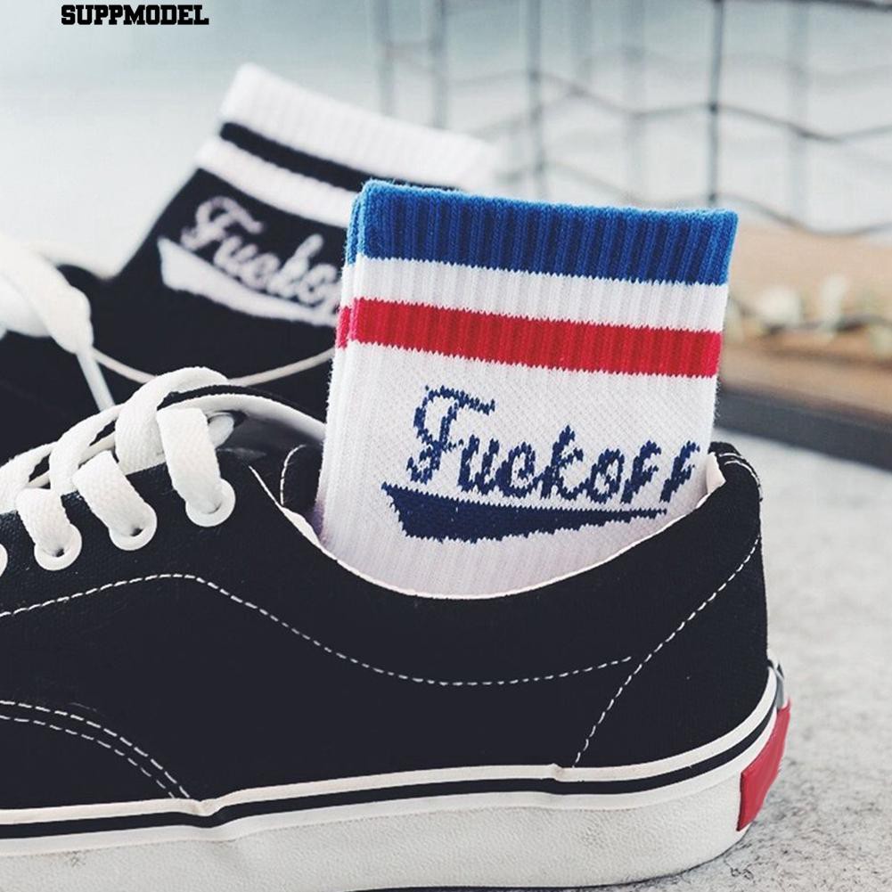 Tất cổ cao phối họa tiết sọc và chữ thời trang cá tính