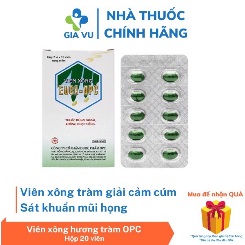 Viên xông hương tràm EUCA OPC giải cảm cúm sát khuẩn mũi họng hộp 20 viên